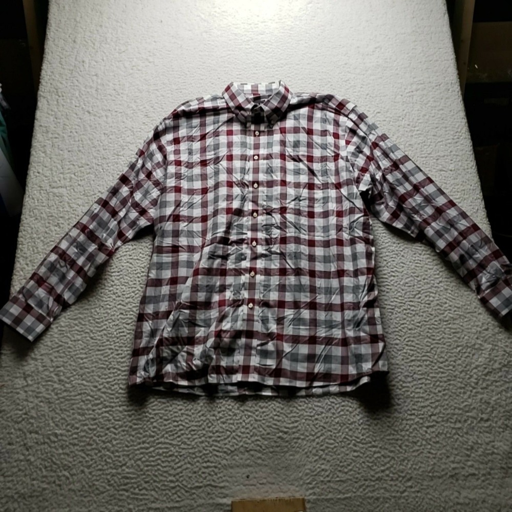 Jos. A. Bank Dress Shirt Mens Big 2XLT Red Plaid Regular Fit Wrinkle Free LS